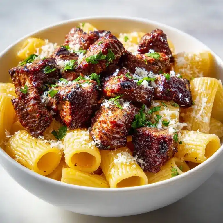 Cajun Steak Tips in Cheesy Rigatoni Parmesan Sauce Recipe