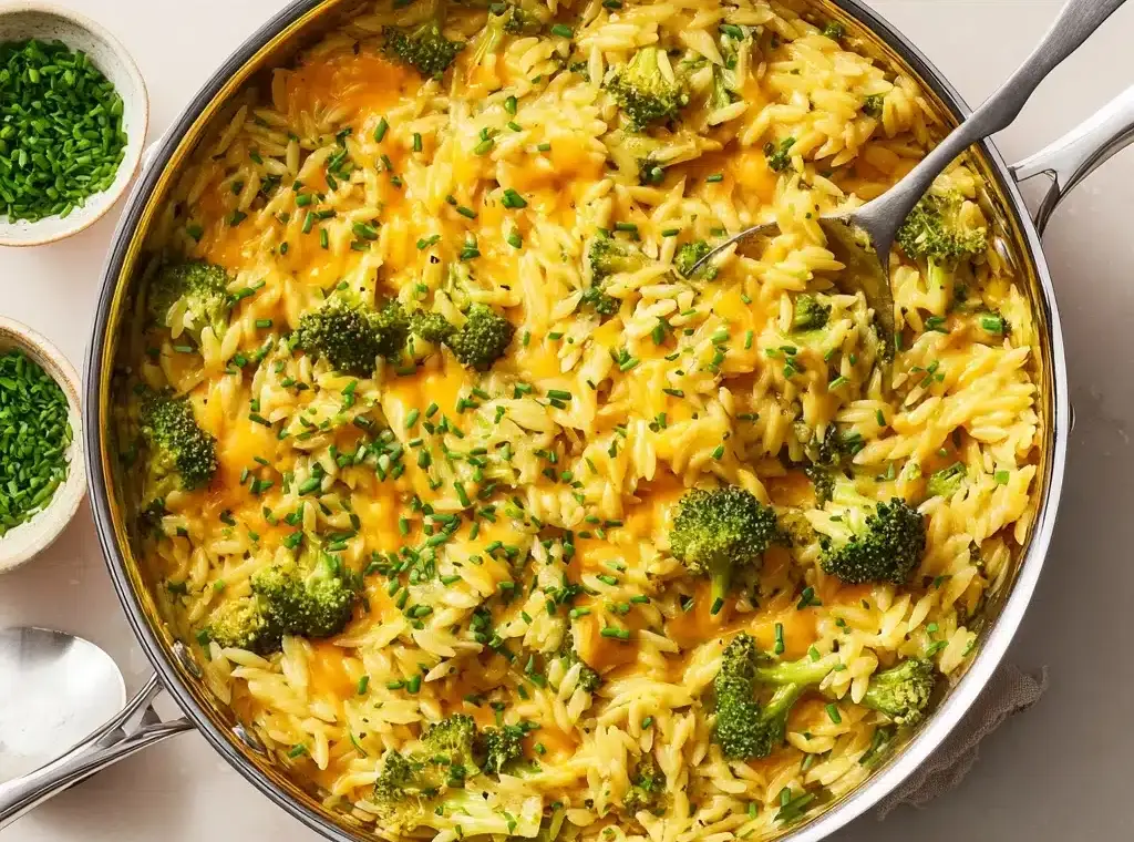 Creamy One-Pot Broccoli Cheddar Orzo Recipe