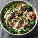 Grilled Chicken & Broccoli Bowls with Creamy Garlic Sauce Recipe