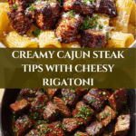Cajun Steak Tips in Cheesy Rigatoni Parmesan Sauce Recipe