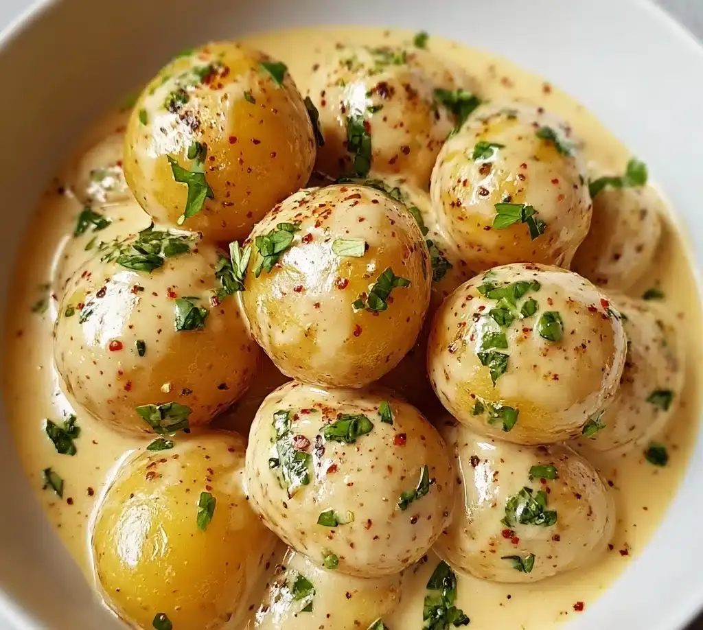 Easy Creamy Garlic Sauce Baby Potatoes Recipe