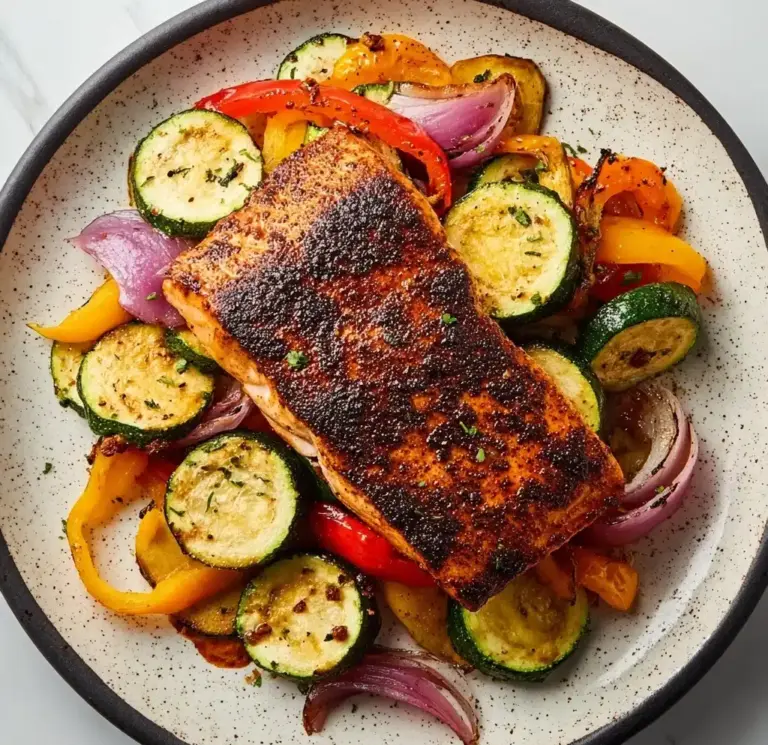 Blackened Salmon with Charred Vegetables Recipe