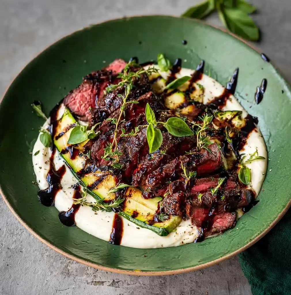 Balsamic Flank Steak with Zucchini and Whipped Feta Recipe