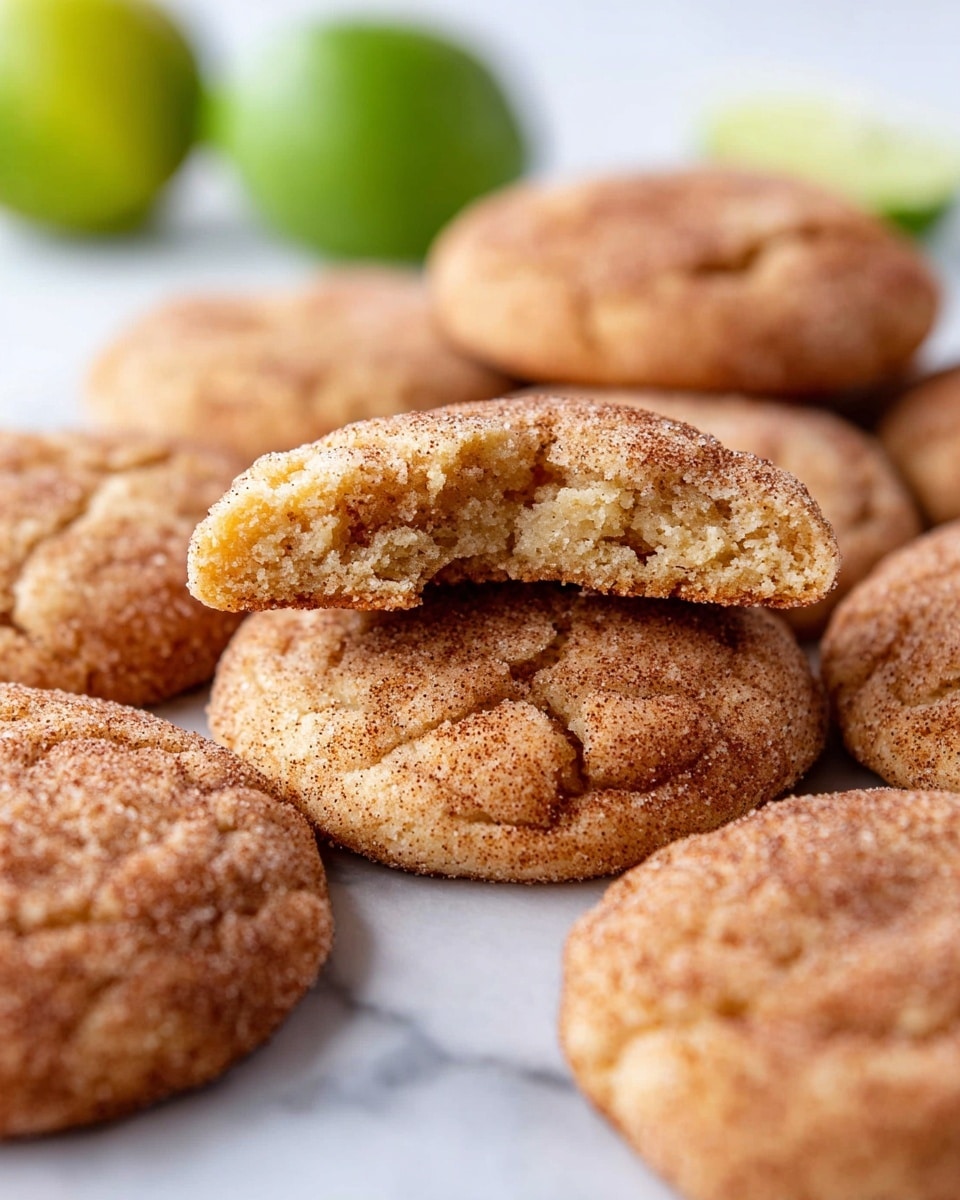A close-up view of soft, round cookies on a black cooling rack, each cookie showing a light golden-brown color with uneven, crinkly surface texture. The cookies are dotted with small pieces of light cream-colored fruit, likely apple chunks, nestled into the dough. A light dusting of cinnamon powder covers the surface, giving the cookies a speckled appearance in shades of warm brown. In the background, there is a cinnamon stick placed diagonally on one cookie and a blurred green apple slice. The whole setup rests on a white marbled texture. photo taken with an iphone --ar 4:5 --v 7