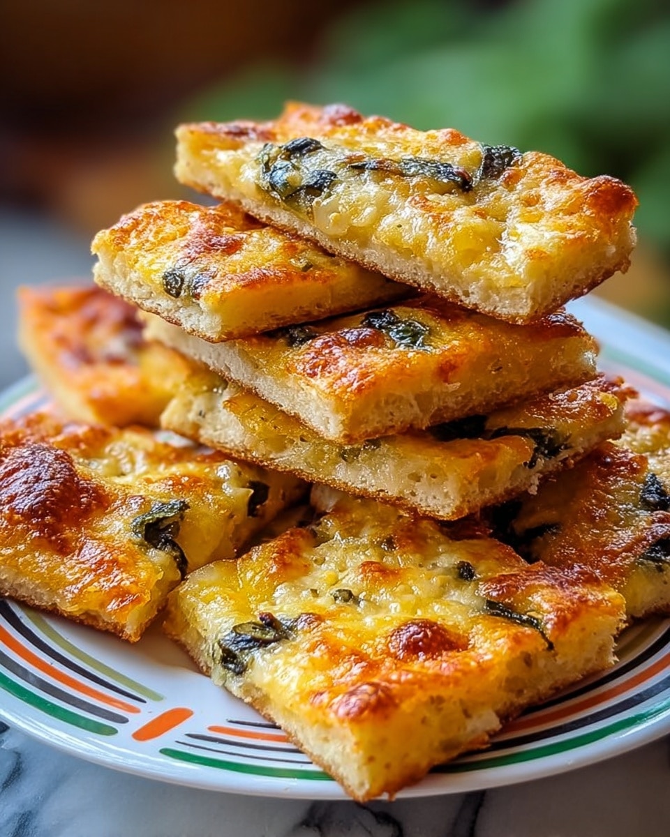 There are several rectangular slices of thin-crust pizza stacked on top of each other. Each slice has a golden brown crispy crust base, topped with a layer of melted cheese that is bubbly and slightly browned in spots. Green jalapeño slices are scattered evenly across the cheese, adding a pop of color and texture. The cheese looks gooey and sticky, stretching between the slices. The slices appear to be held by a woman's hand against a white marbled surface in the background. photo taken with an iphone --ar 4:5 --v 7