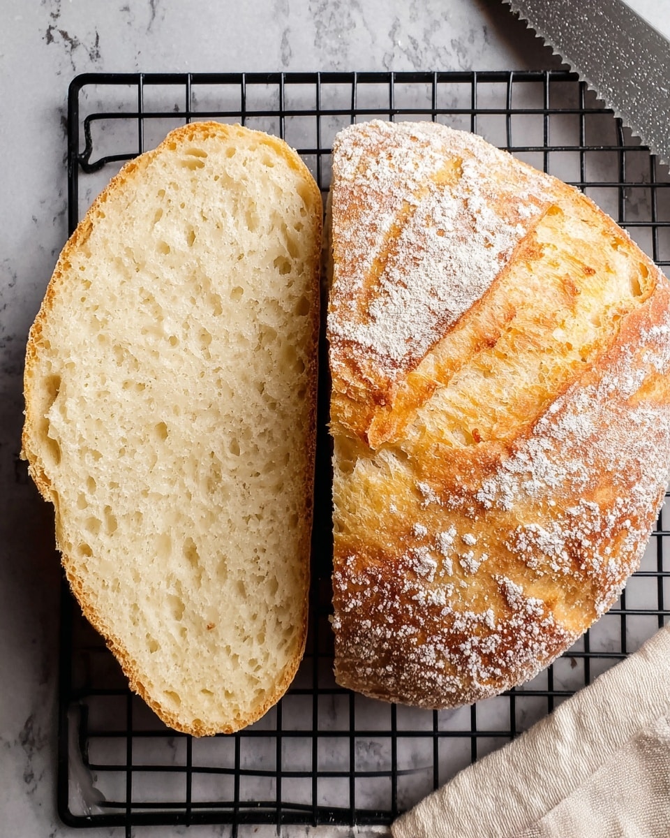 A round loaf of bread with a golden-brown crust dusted with white flour sits in crumpled beige baking paper inside a white round pan. The bread has deep cuts in a star pattern on top, showing a soft, light inside with a slightly rough texture. The loaf looks freshly baked and puffy with a crispy crust. The pan is placed on a white marbled surface that adds brightness to the scene. photo taken with an iphone --ar 4:5 --v 7