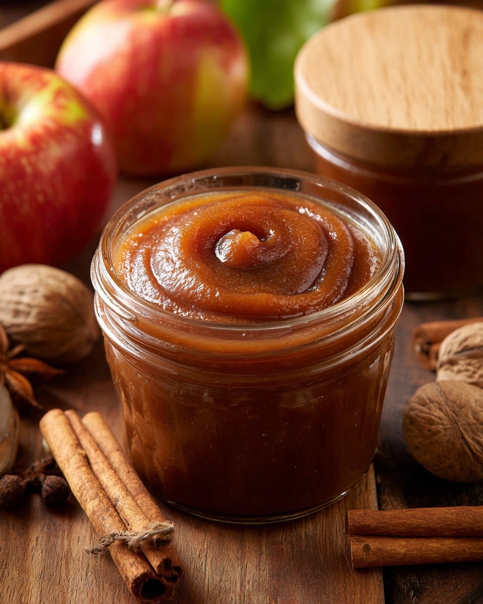 The image shows two slices of white bread stacked on a white plate, with the top slice spread with a thick layer of brownish apple butter, which has a slightly chunky texture. Behind the plate, there is a clear glass jar filled with the same apple butter, revealing a smooth but rich, brown mixture inside. To the side of the jar, two cinnamon sticks lie on the white marbled surface, and a whole red and yellow apple is placed in the background, adding a fresh touch. In the back, a beige textured cloth is partially visible, giving a cozy feel to the scene. photo taken with an iphone --ar 4:5 --v 7