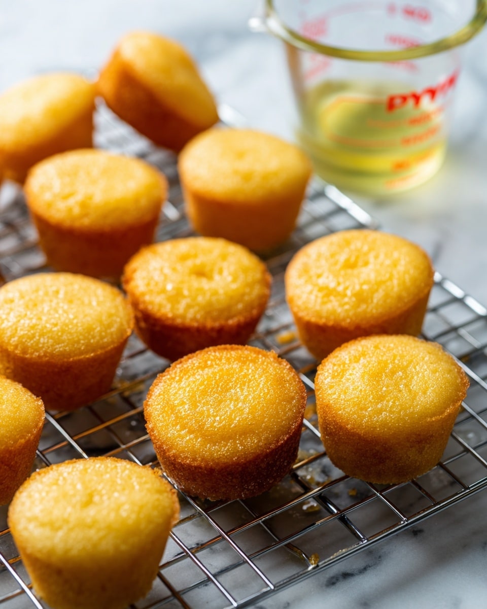 A white plate holds a stack of seven small, golden brown cakes. Each cake has a rounded, slightly flared shape with a shiny, sticky caramel glaze covering the top and dripping down the sides. The cakes have a soft, spongy texture with darker caramelized edges. The plate sits on a white marbled surface. photo taken with an iphone --ar 4:5 --v 7