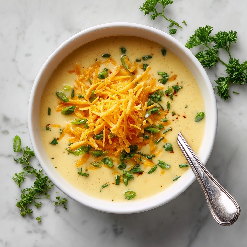 The image shows a white bowl filled with creamy soup as the base layer, topped with a generous layer of shredded yellow cheese and crispy brown bacon bits, finished with small green chopped chives and a dollop of white sour cream in the center. Surrounding the bowl are more white bowls and containers, one filled with extra shredded cheese and bacon, another with crispy bacon strips, and a small white bowl of sour cream. Two slices of light, crusty bread lie on a green cloth in the foreground, all placed on a white marbled surface. photo taken with an iphone --ar 4:5 --v 7
