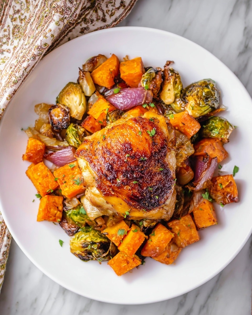 A round black slow cooker filled with three pieces of seasoned, cooked chicken breast placed in the center, each breast covered with small green herb sprigs. Surrounding the chicken are numerous bright orange cubed sweet potatoes, some slightly browned, filling the cooker evenly and resting just below the chicken pieces. The chicken has a light brown, peppered texture, and the sweet potatoes have a soft, cooked look with a slight shine of juice around them. The whole dish sits on a white marbled surface. photo taken with an iphone --ar 4:5 --v 7