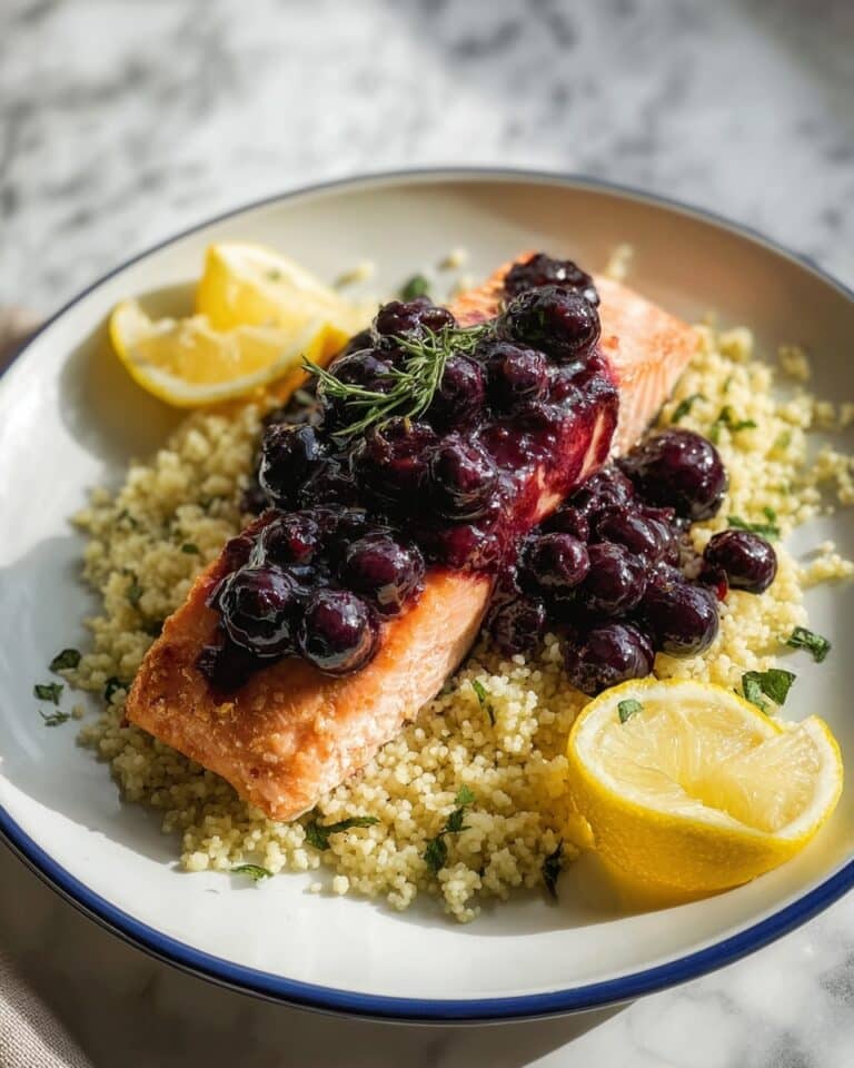 Blueberry Glazed Salmon with Lemon Herb Couscous Recipe