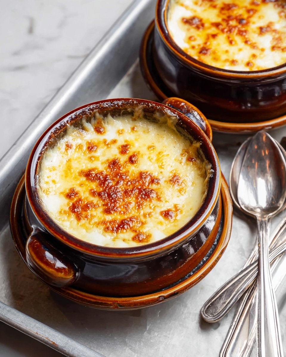 The image shows a close-up of a creamy dish in a white bowl with a dark brown rim. Inside, there are soft, white chunks covered with thick, melted cheese that stretches in long strings as a fork lifts some pieces from the bowl. The top layer is golden and bubbly, showing the cheese's cooked texture. The background has a blurred green pepper and an orange cloth on a white marbled surface, making the creamy dish stand out. Photo taken with an iphone --ar 4:5 --v 7