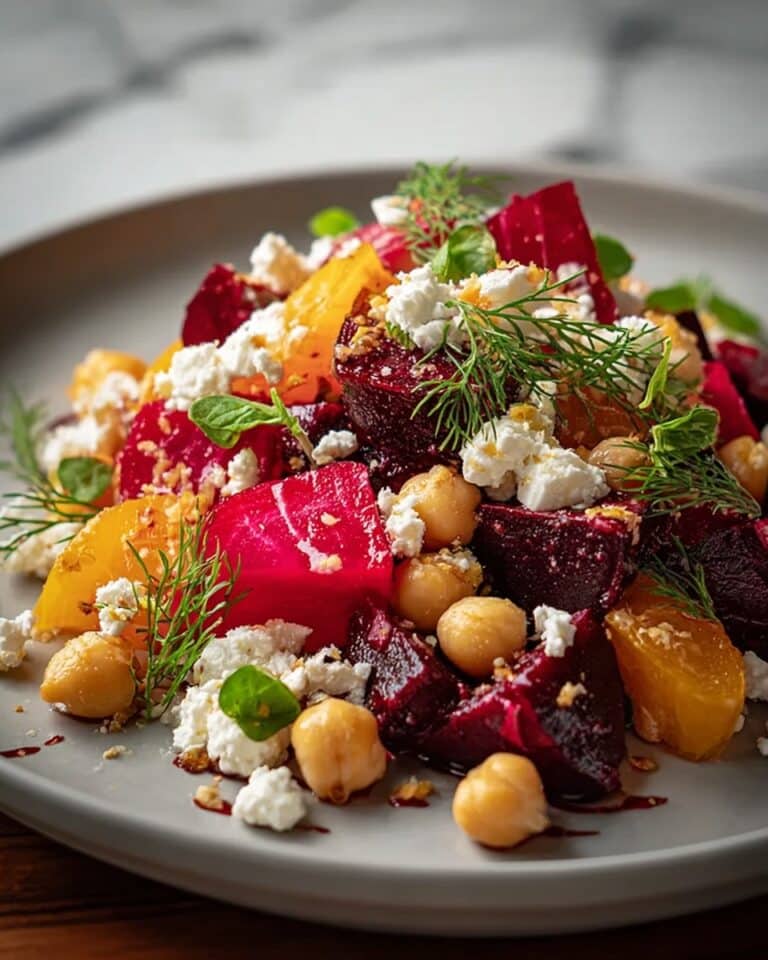 Chickpea, Beet & Feta Salad with Lemon-Garlic Vinaigrette Recipe