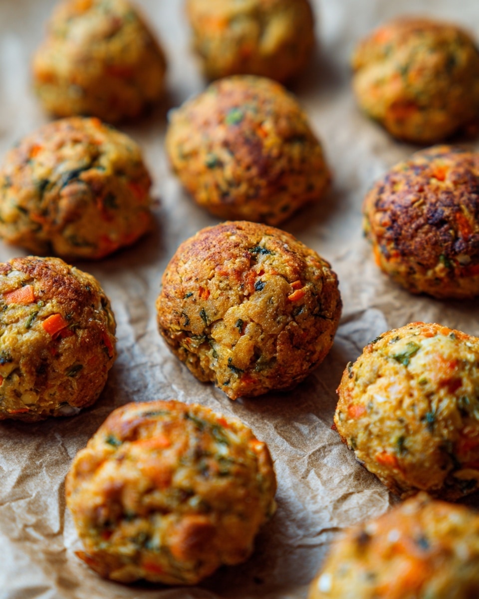 A white plate sits on a white marbled surface with a soft gray cloth nearby, holding eight browned meatballs covered partially with a shiny brown gravy. The meatballs have a golden, slightly crispy outer texture and are topped with small green herb flakes. One meatball near the front is cut open, showing a light, crumbly inside with a silver fork resting under it, the fork prongs piercing the meatball slightly. The thick brown gravy pools at the base of the plate, reflecting light. Photo taken with an iphone --ar 4:5 --v 7