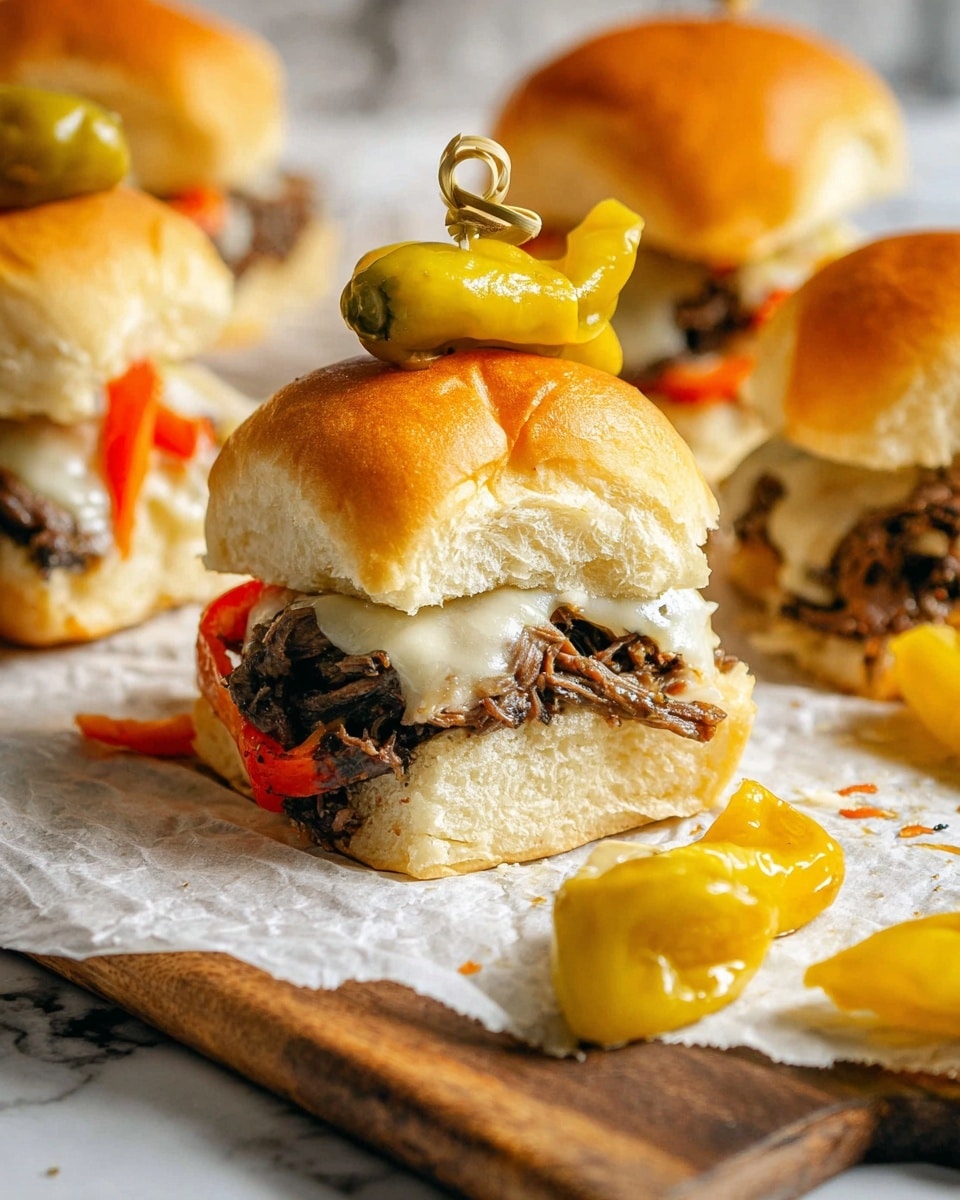 A close-up view of nine golden brown slider buns arranged in a 3x3 grid on a dark textured pan, each bun topped with chopped green herbs and minced garlic. One slider is being pulled away by a woman's hand with purple nail polish, stretching melted white cheese that oozes out from inside. Beneath the buns, you can see layers of light brown cooked meat and sautéed onions. The buns are soft with a slightly shiny crust and a fluffy texture inside. The scene is set on a white marbled texture surface. photo taken with an iphone --ar 4:5 --v 7