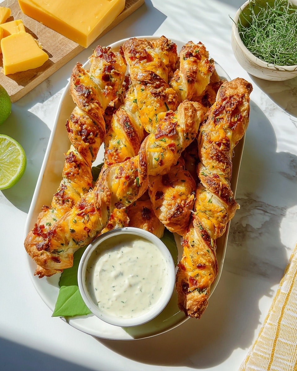 The image shows a close-up of twisted golden-brown breadsticks with a rough texture, stacked partly inside a clear glass jar on the left side. A woman's hand is dipping one breadstick into a small white bowl filled with creamy white sauce placed in the middle. The background features some green herbs and lemon wedges slightly blurred, all set on a white marbled surface. The breadsticks look crispy with slightly burnt edges, and the sauce appears smooth and thick, making the scene inviting and fresh. photo taken with an iphone --ar 4:5 --v 7