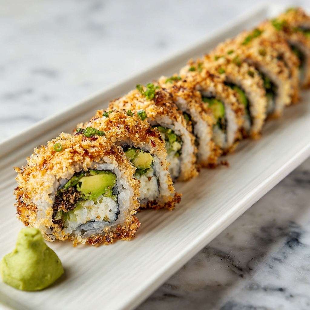 A close-up of a sushi roll held by a woman's hand using dark wooden chopsticks, showing five layers: white rice with a light sprinkle of brown sesame seeds on the outside, a dark green seaweed layer inside, followed by a light orange layer of crab or fish, a green avocado slice, and pale cucumber pieces in the center. The sushi roll is positioned above a white rectangular plate holding several more of the same sushi rolls with scattered sesame seeds around them, all placed on a white marbled surface. photo taken with an iphone --ar 4:5 --v 7