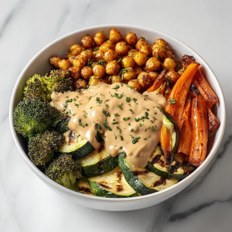 Roasted Veggie & Chickpea Bowls with Maple Dijon Tahini Dressing Recipe