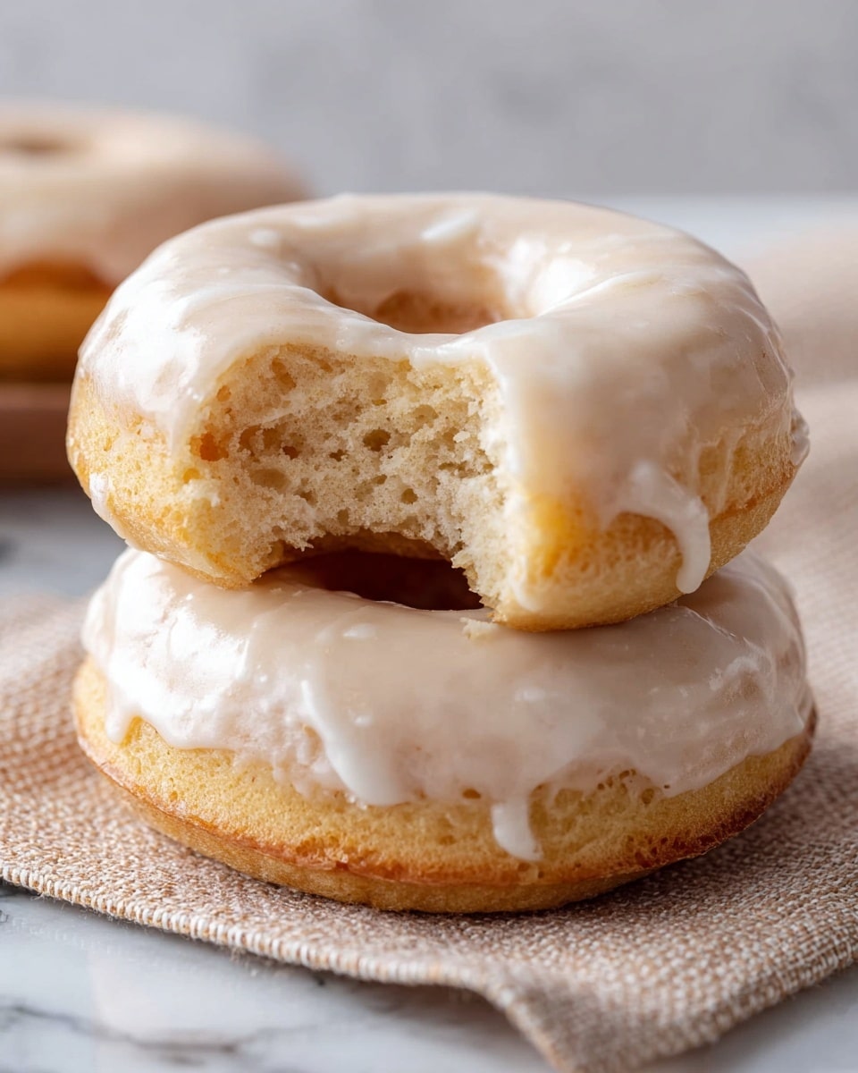 Five doughnut-shaped baked goods with a smooth light beige glaze cover are placed on a round wooden board, each doughnut showing slight texture differences and soft edges, with two whole ripe yellow bananas positioned behind the board on a white marbled surface. photo taken with an iphone --ar 4:5 --v 7