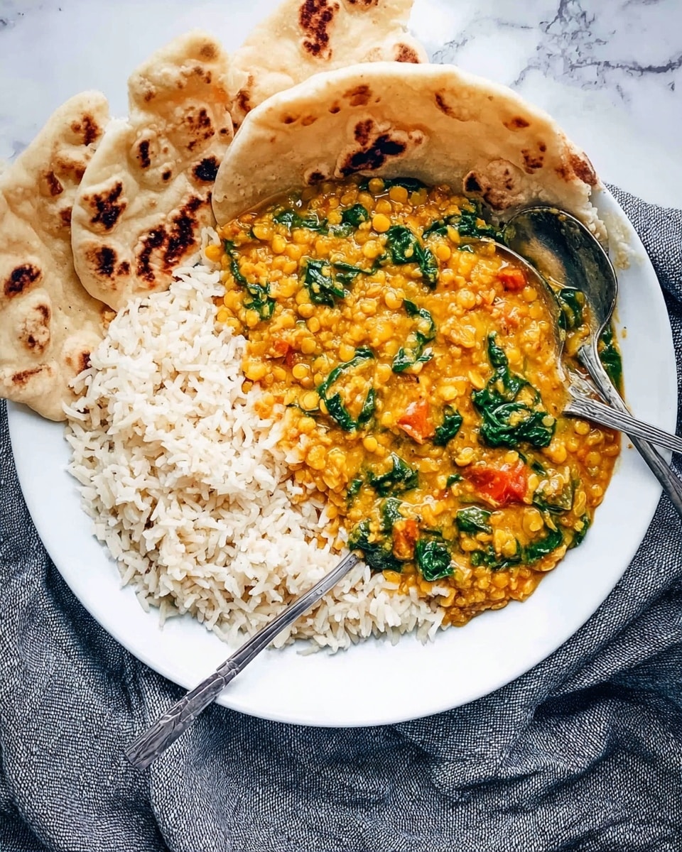 A close-up view of a thick, creamy lentil dish inside a black slow cooker. The lentils are mashed and cooked with visible soft yellow and orange tones, mixed with bright green spinach leaves scattered evenly throughout. Small pieces of herbs and spices, likely chopped cilantro, add a fresh green speckled texture on top. A silver spoon with an ornate handle is partially submerged in the mixture, showing the dish's chunky, soft texture. The background has a white marbled texture. photo taken with an iphone --ar 4:5 --v 7
