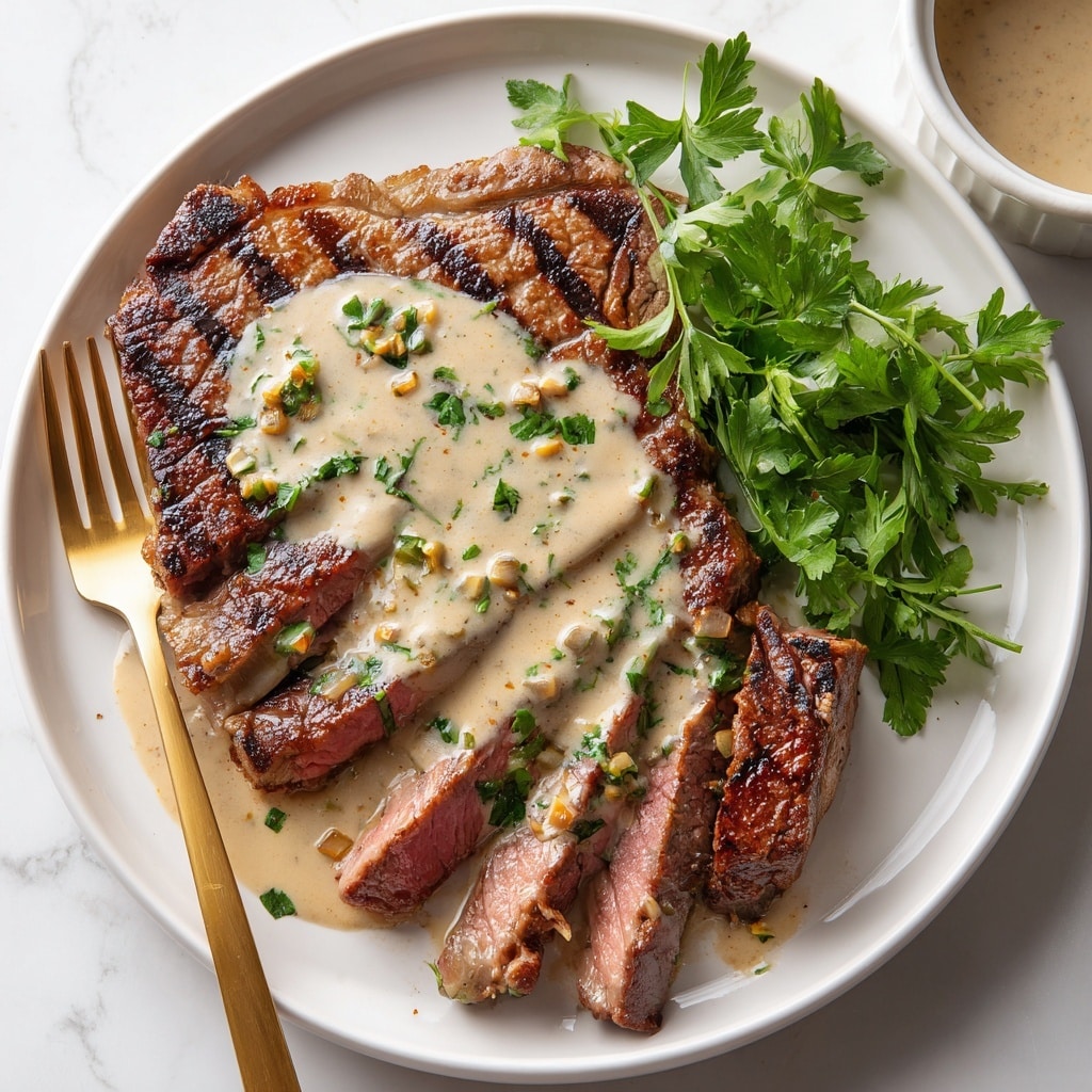 A white ceramic pitcher filled with creamy beige sauce featuring small green chive pieces and white crumbly cheese mixed within, a wooden and brass spoon stands inside the pitcher on a wooden surface, some cheese crumbs scattered beside it; the background includes hints of green and a soft rusty color over a white marbled texture photo taken with an iphone --ar 4:5 --v 7