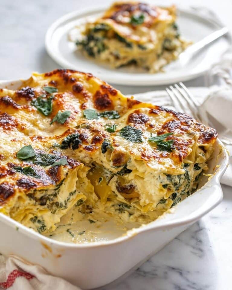 White Chicken Lasagna with Spinach and Mushrooms Recipe