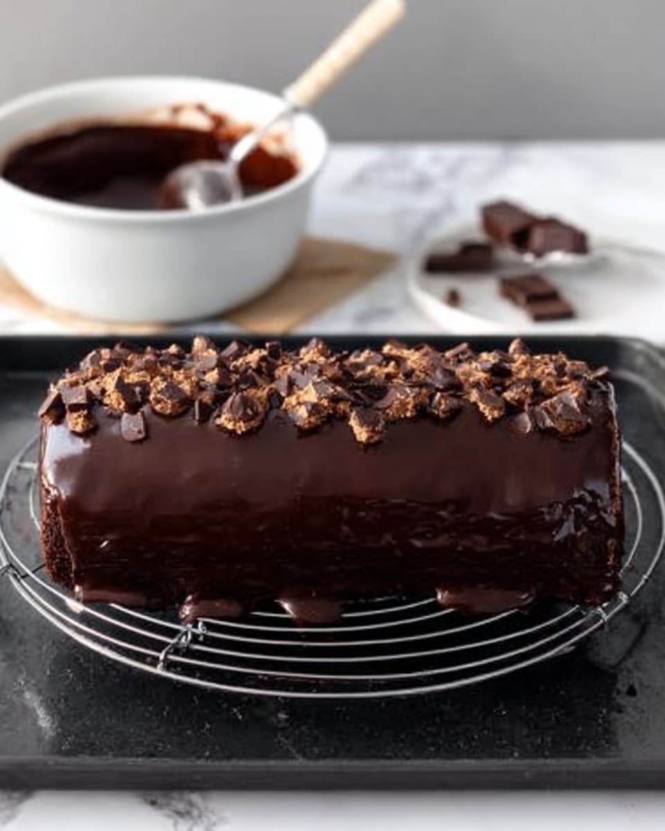 A chocolate swirl roll cake is shown with a thick, dark chocolate outer layer covered in a glossy chocolate glaze and topped with small crunchy nuts. Inside, there are at least two visible layers: a dark brown chocolate cake spiral and a creamy light caramel filling, rolled tightly to form a spiral pattern. A slice is placed on a white round plate, revealing the moist and soft texture of the cake and the creamy filling with some crumbs around it. In the background, the remaining roll cake sits on a white rectangular dish on a white marbled surface, with a light-colored cloth underneath. A fork rests next to the slice on the plate. The scene is bright and inviting. photo taken with an iphone --ar 4:5 --v 7