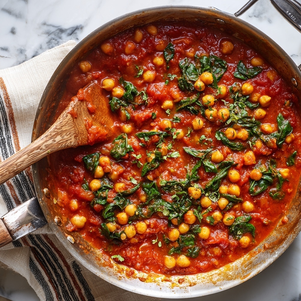 A white bowl filled with two main layers: on the right side, fluffy white rice piled high with a soft texture, and on the left side, a thick, chunky orange-red chickpea stew mixed with dark green leafy spinach and small pieces of onion, giving it a rich and hearty look. On top of the chickpea stew, a few sprigs of fresh green parsley lie flat, and on the rice side, two lemon wedges rest close together near the edge of the bowl. The bowl sits on a small wooden board, placed on a white marbled textured surface with a rustic burlap cloth under part of it. A silver fork with a wooden handle is placed diagonally near the bowl. Photo taken with an iphone --ar 4:5 --v 7