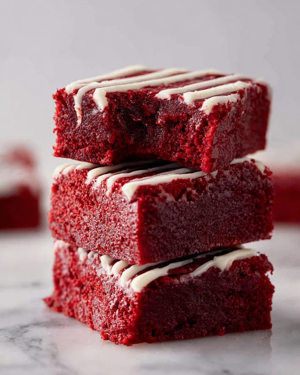 A square white plate holds several pieces of chocolate brownies cut into neat squares, with one piece slightly lifted, showing a dense and moist dark brown texture inside. The brownies have a smooth top layer decorated with thin white icing drizzle in a zigzag pattern. The background is a white marbled surface with a stack of white plates and a light pink bowl with fruits blurred in the back. photo taken with an iphone --ar 4:5 --v 7