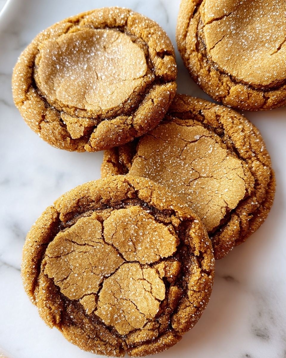 The image shows six round, golden-brown cookies on white parchment paper laid over a white marbled surface. Each cookie has a slightly cracked, soft texture with edges that look a bit crispier and darker. Their top surfaces are uneven with some darker spots, and one cookie near the center is broken into two pieces, revealing a soft inside. The cookies are arranged closely in two rows of three. photo taken with an iphone --ar 4:5 --v 7
