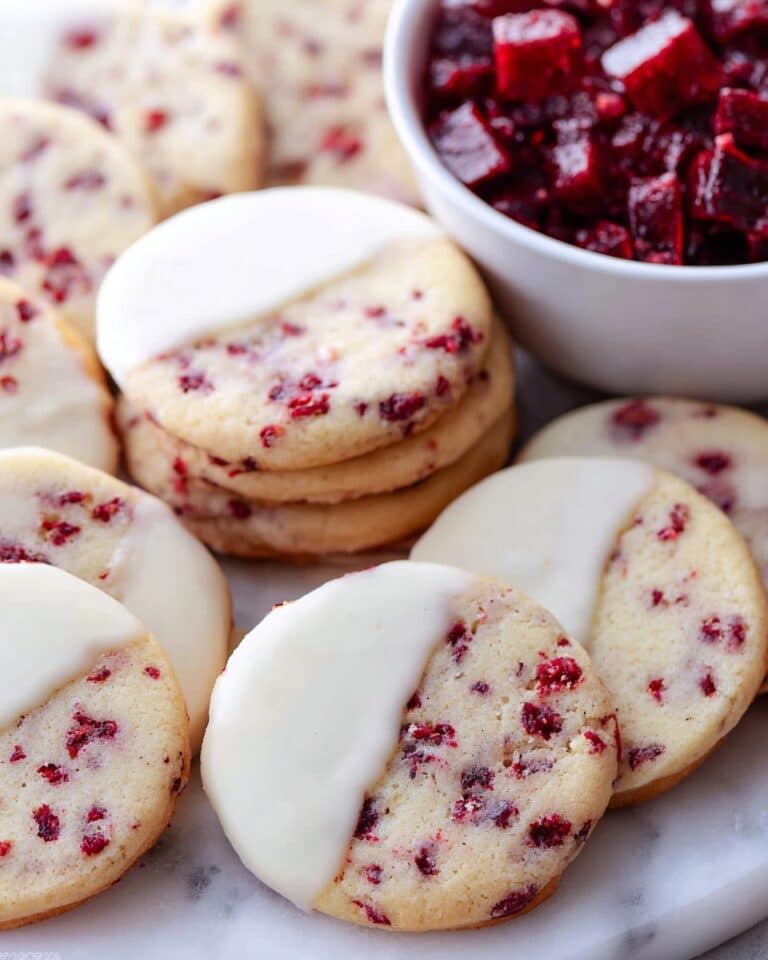 Cranberry Almond Shortbread Cookies with White Chocolate Dip Recipe