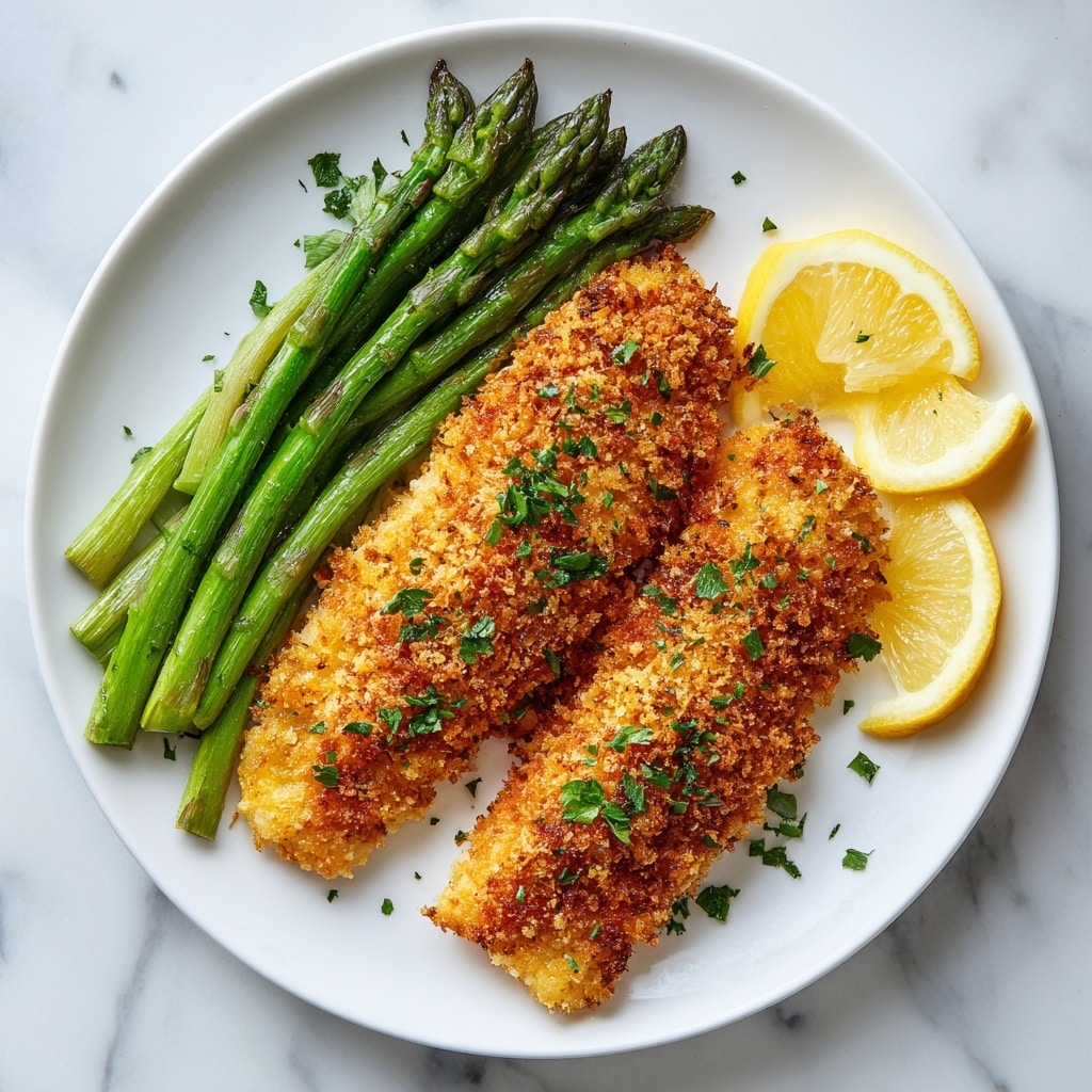 The image shows three golden brown breaded chicken pieces inside a black pan. The crispy chicken has a rough texture with a crunchy breadcrumb coating. Small green herb bits are sprinkled on top of the chicken. There are four lemon wedges placed around the chicken, adding bright yellow and white colors. The chicken pieces are arranged closely together on the pan’s dark surface. photo taken with an iphone --ar 4:5 --v 7