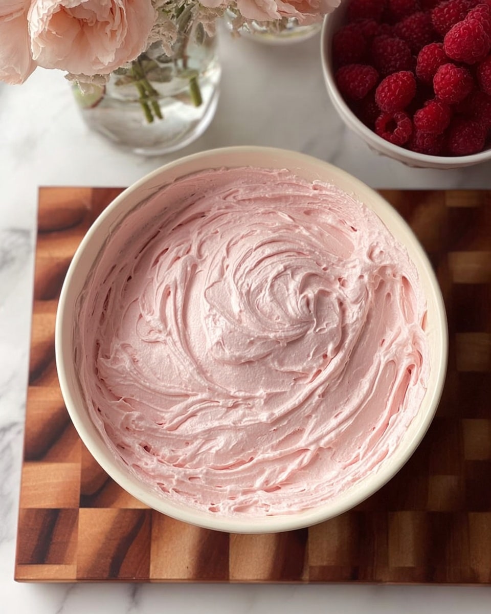 The image shows three cupcakes placed on a checkered wooden board surface with a white marbled texture in the background. Each cupcake has three visible layers: the bottom layer is a golden brown cake with a slightly textured and moist appearance, wrapped in a light beige paper liner; the middle layer is light pink, smooth, and creamy frosting swirled on top of the cake; the top layer is garnished with a bright red raspberry and two thin, pale almond slices placed beside the raspberry. The cupcakes are closely grouped, with the front cupcake being the sharpest and most focused. Photo taken with an iphone --ar 4:5 --v 7