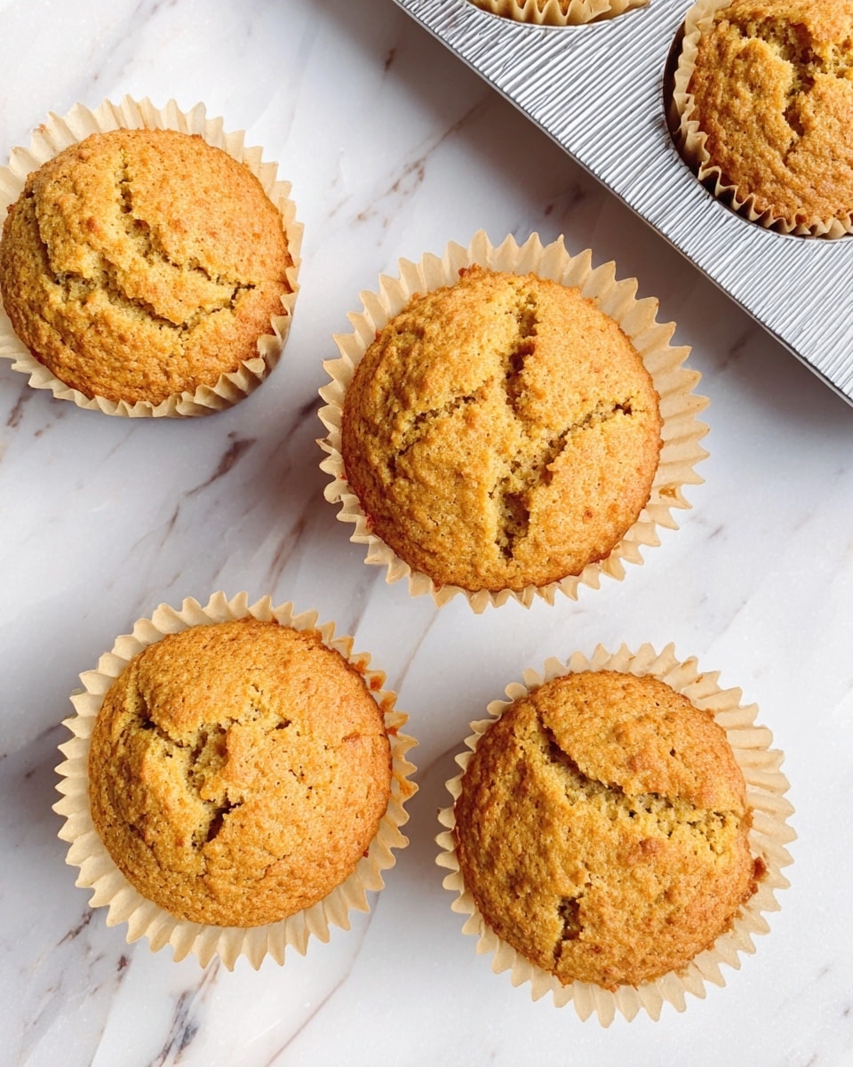 The image shows several muffins in white paper liners on a white marbled surface next to a white metal muffin tray. One muffin is partially eaten, displaying a soft and crumbly light brown inside and a rough, crumbly top layer. The other muffins have a similar golden-brown textured top with a fluffy and dense inside. The background is a plain light gray, creating a clear view of the muffins. Photo taken with an iphone --ar 4:5 --v 7