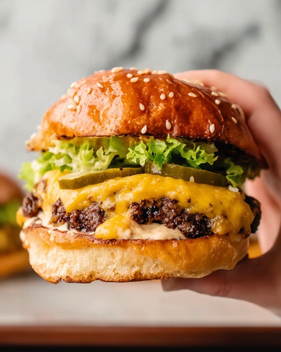 The image shows twelve square-shaped sliders arranged neatly in a 4 by 3 grid on a silver tray lined with shredded green lettuce visible around the edges of the buns. Each slider has a shiny, golden-brown top bun sprinkled with white sesame seeds, and the buns look soft and slightly glossy. The tray is set on a white marbled surface, and near the top right corner, a small white bowl holding sliced pickles is partially visible. The top buns cover the fillings, so they are not seen, and the lettuce peeks out slightly from underneath the buns, adding a fresh green contrast to the warm bun colors. photo taken with an iphone --ar 4:5 --v 7