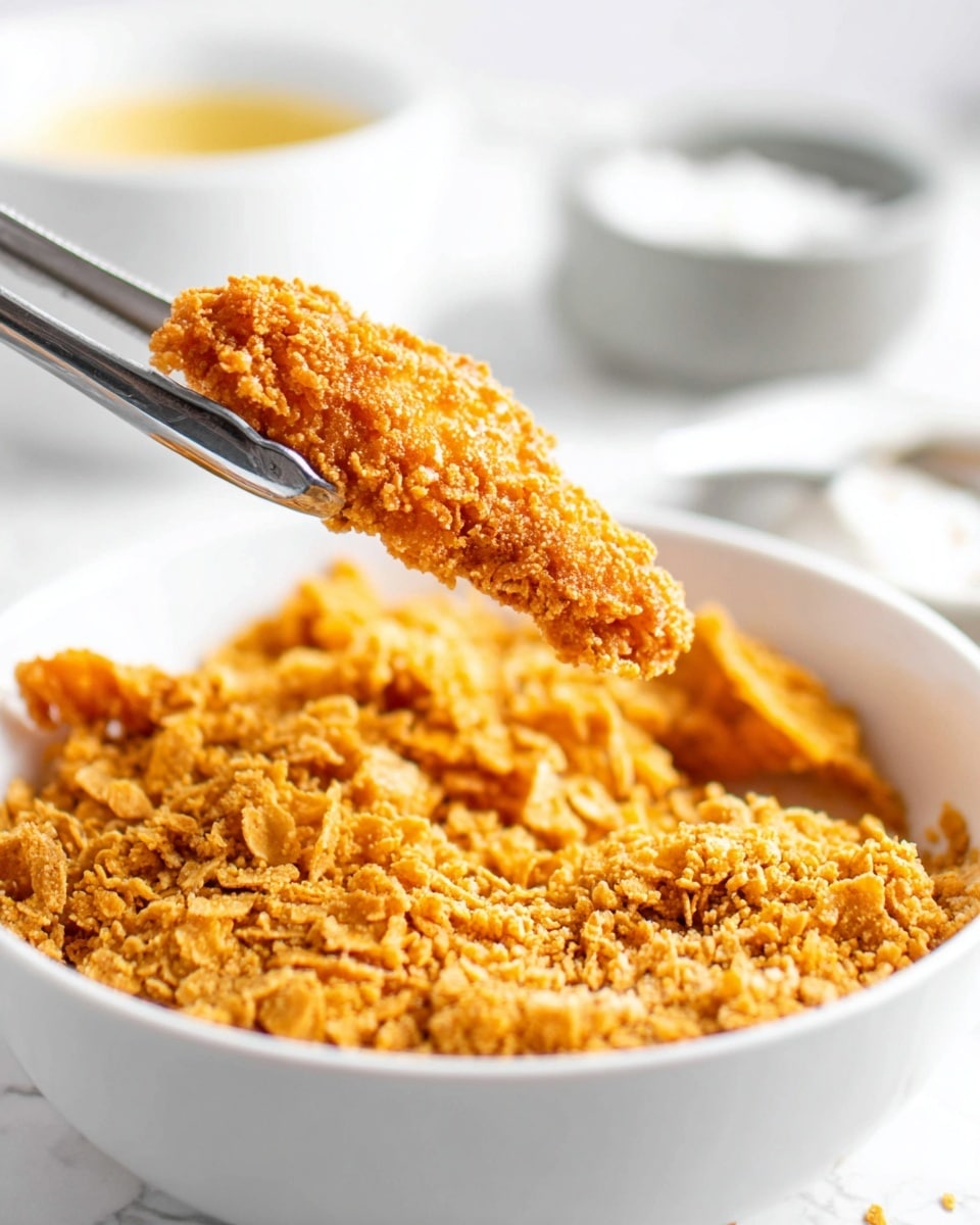 The image shows a close-up of four crispy fried chicken strips arranged on a white plate with ridged edges. Each piece has a golden-brown, crunchy texture with a coating that looks thick and uneven, indicating a well-fried crust. The chicken strips are drizzled with a shiny, reddish-brown sauce, giving them a sticky, glazed appearance. Small green parsley leaves garnish each strip and are scattered lightly around the plate, adding a fresh pop of color. The plate sits on a white marbled surface, with another same plate filled with more chicken strips slightly blurred in the background. photo taken with an iphone --ar 4:5 --v 7