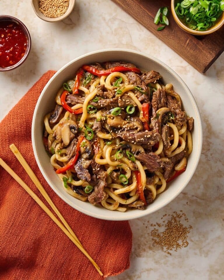 Saucy 15 Minute Beef Udon Noodles with Veggies Recipe