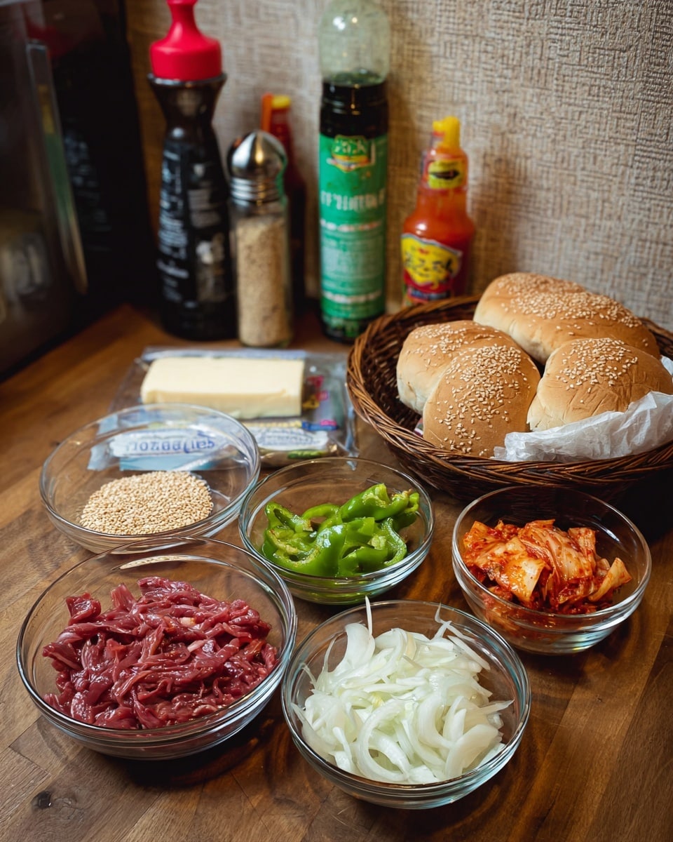 The image shows a close-up of a sandwich cut in half and stacked, resting on white parchment paper over a white marbled surface. The sandwich has two layers of soft, lightly toasted white bread rolls with a golden brown crust. Inside, there are three main layers: the bottom layer is shredded, cooked meat with a slightly crispy texture; the middle layer has melted cheese with a smooth, creamy look; the top layer is a mix of cooked vegetables, including dark green leafy pieces and small orange strips, all mixed with a savory sauce that glistens slightly. The sandwich looks warm and juicy with a mix of textures and rich colors. Photo taken with an iphone --ar 4:5 --v 7