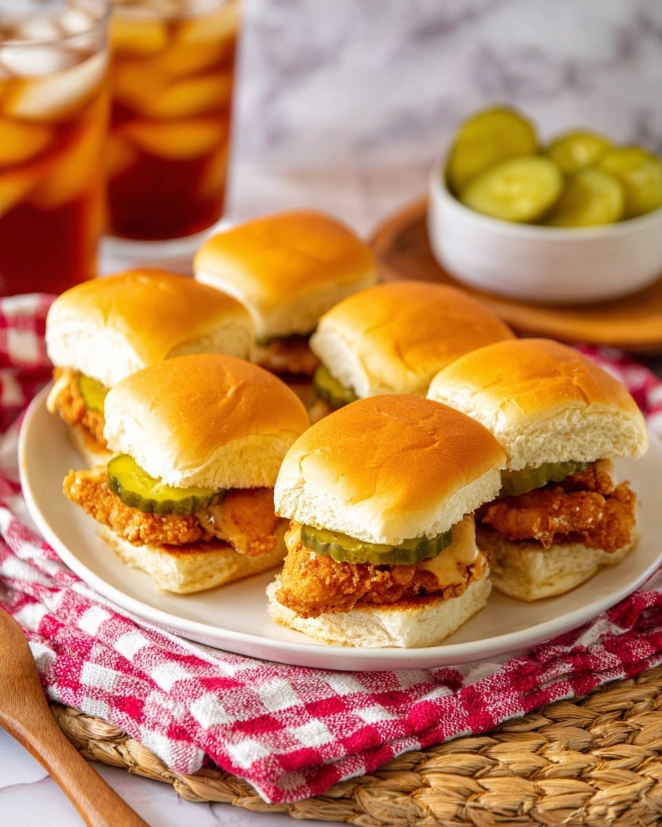 The image shows twelve small chicken sandwiches arranged on a white tray lined with brown paper. Each sandwich has three layers: a soft, golden brown top bun with a smooth texture and slight wrinkles, a middle layer of crispy fried chicken pieces with a reddish-brown crunchy coating, and a bottom layer of white sandwich buns. Some sandwiches also reveal green pickle slices peeking out between the chicken and top bun. The sandwiches are slightly uneven in shape, and some crumbs and small pieces of chicken are scattered around on the tray. The surface beneath the tray has a white marbled texture. photo taken with an iphone --ar 4:5 --v 7