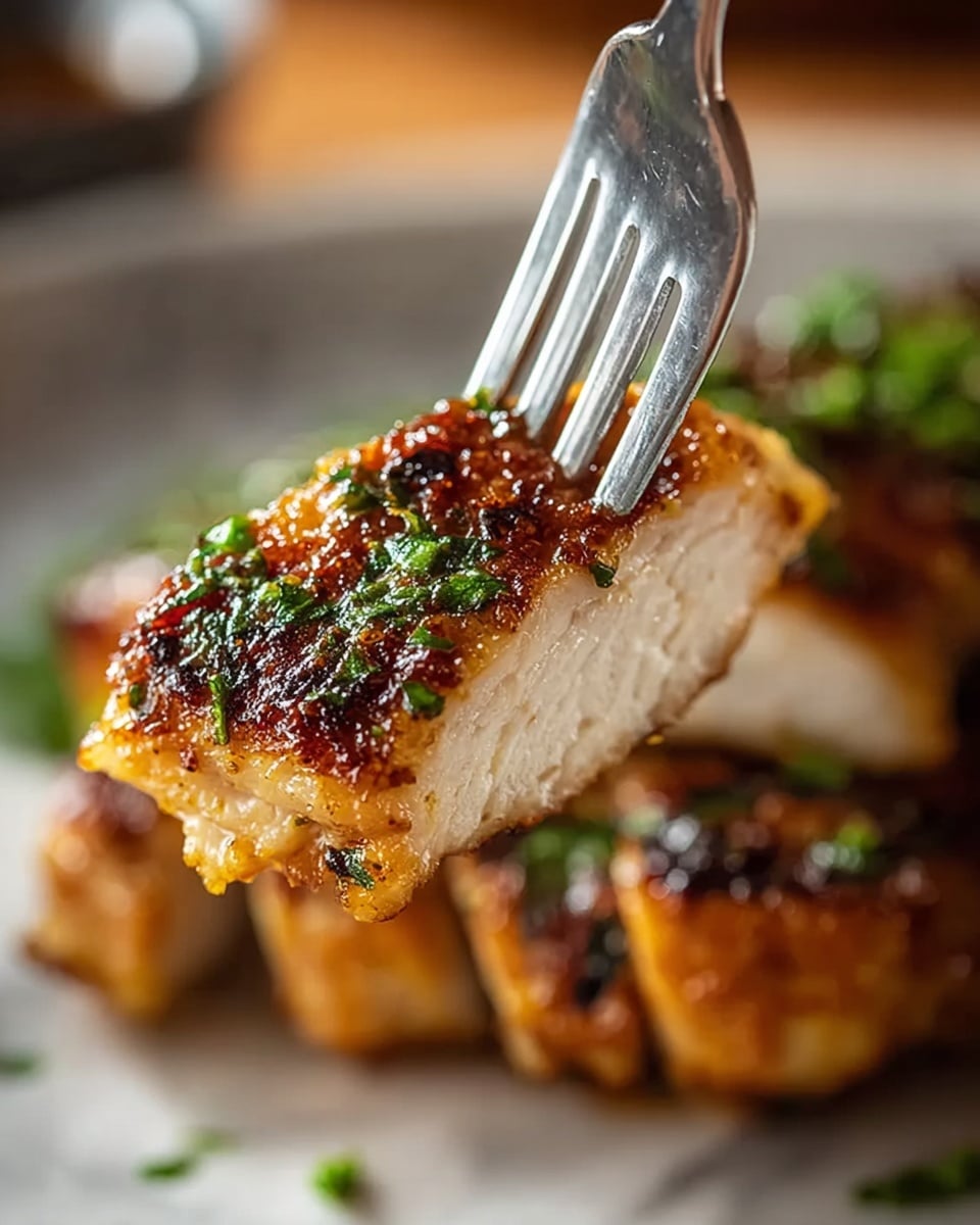The image shows three cooked chicken breasts on a white oval plate placed on a white marbled surface. Each chicken breast has a textured golden-brown color with a hint of char, glistening with juices. The top surface of each piece is sprinkled with small green herb leaves, adding a fresh contrast. The chicken breasts are arranged closely side by side, filling the plate. There is a light glossy sauce pooling slightly around the chicken, making the dish look juicy. photo taken with an iphone --ar 4:5 --v 7